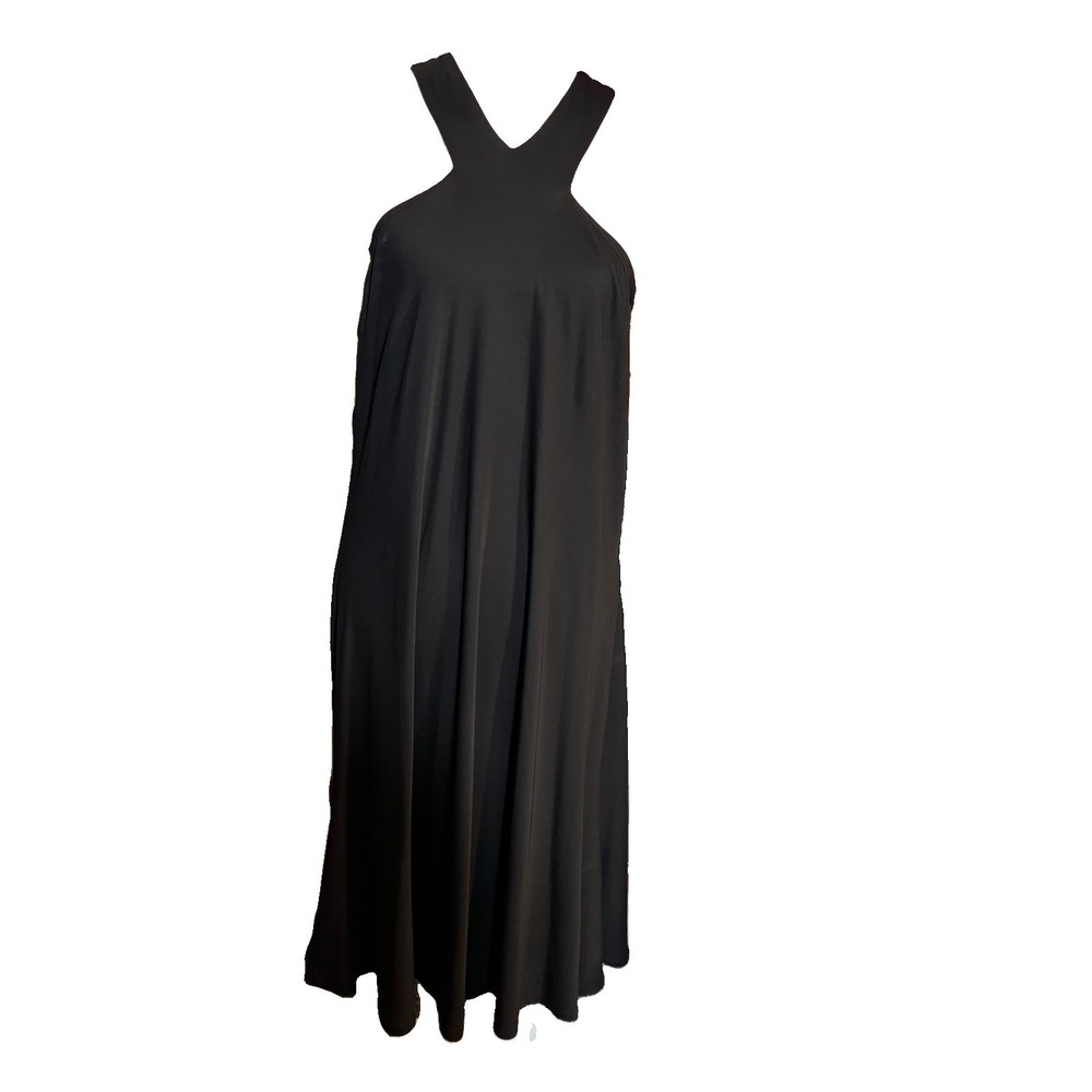 LAUREN RALPH LAUREN Criss Cross Halter Dress Midi Black X-Large Party Cocktail